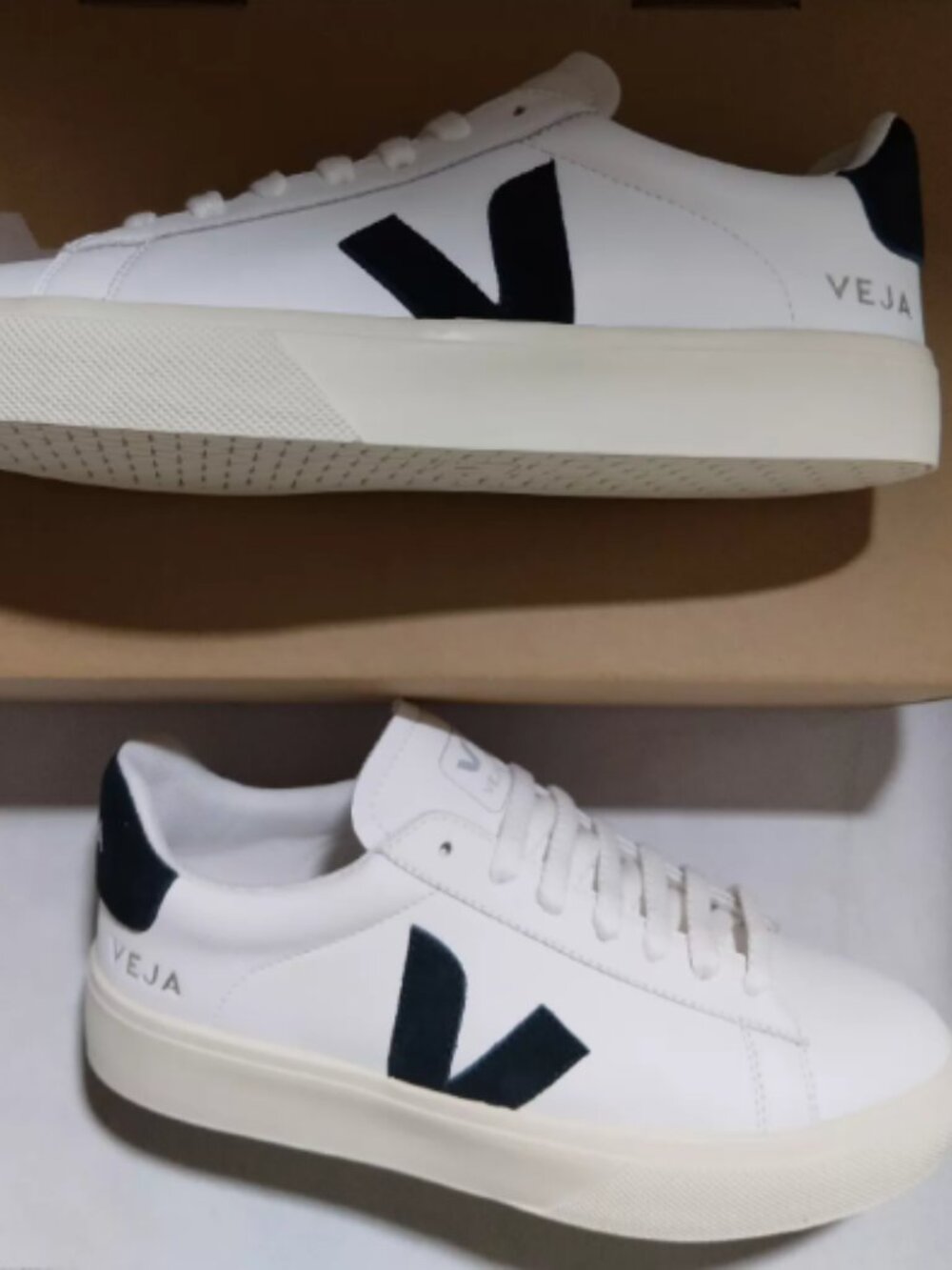 VEJA Campo White Black Low Top Leather Sneakers